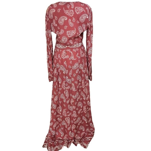 Majorelle Womens Paisley A Line Maxi Dress V Neck Long Sleeve Pink Size Small - Picture 5 of 11